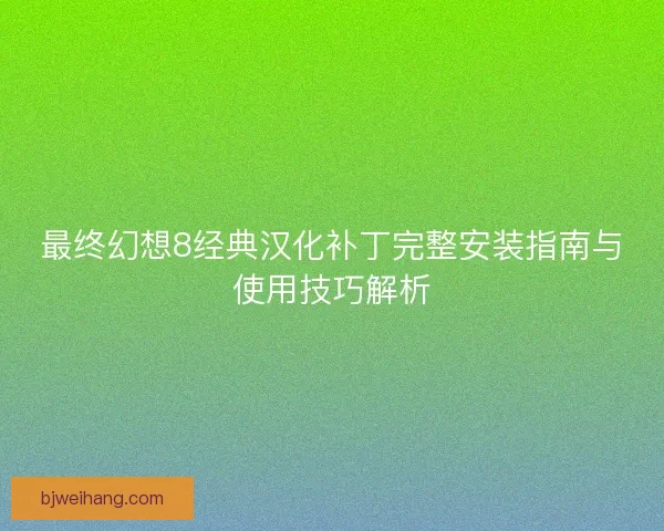 最终幻想8经典汉化补丁完整安装指南与使用技巧解析