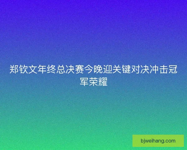 郑钦文年终总决赛今晚迎关键对决冲击冠军荣耀